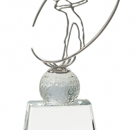 Clear/Black Crystal Golf Award with Silver Metal Oval Figure