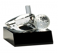 Clear Crystal Golf Ball & Club on Black Pedestal Base