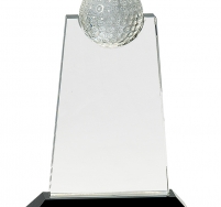 Clear Crystal Tablet with Inset Golf Ball on Black Pedestal Base